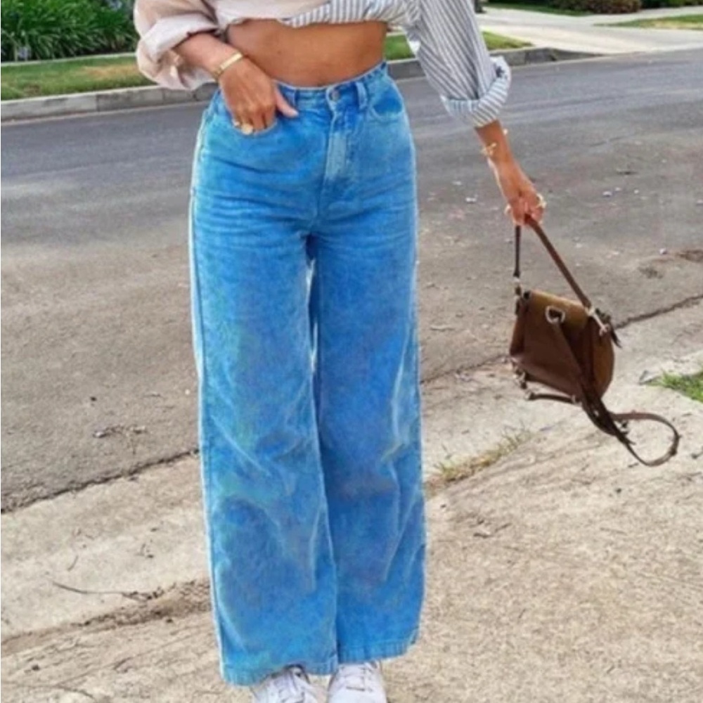 NWT BDG High & Wide Corduroy Jeans 26 High Rise Bright Blue Wide Leg Pants Denim